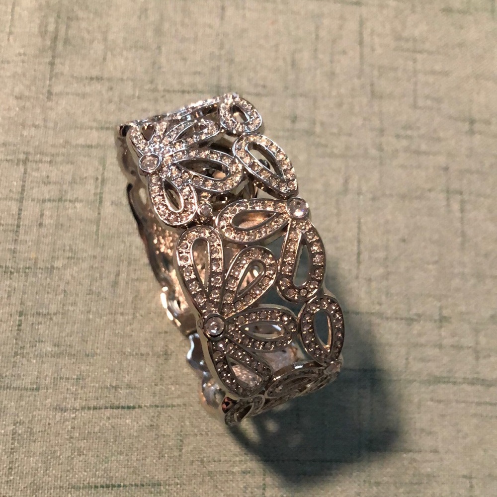 Kenneth Jay Lane Silver Floral Hinge Watch Bracelet